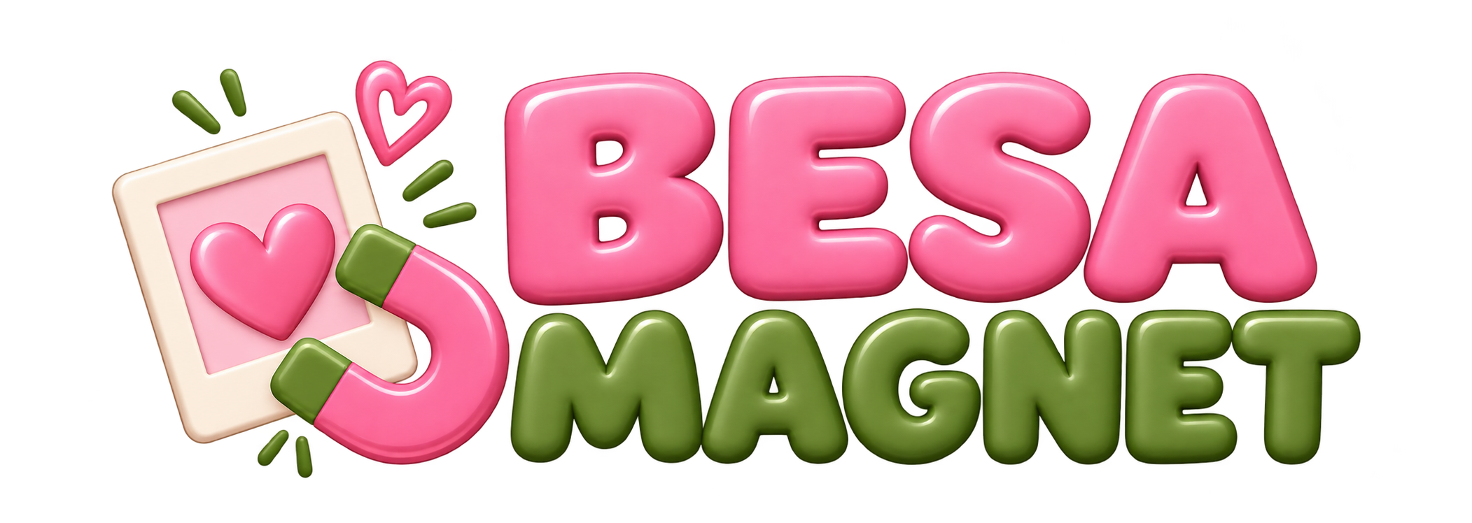 Besa Magnet — pembe ve zeytin yeşili fotoğraf magneti logosu